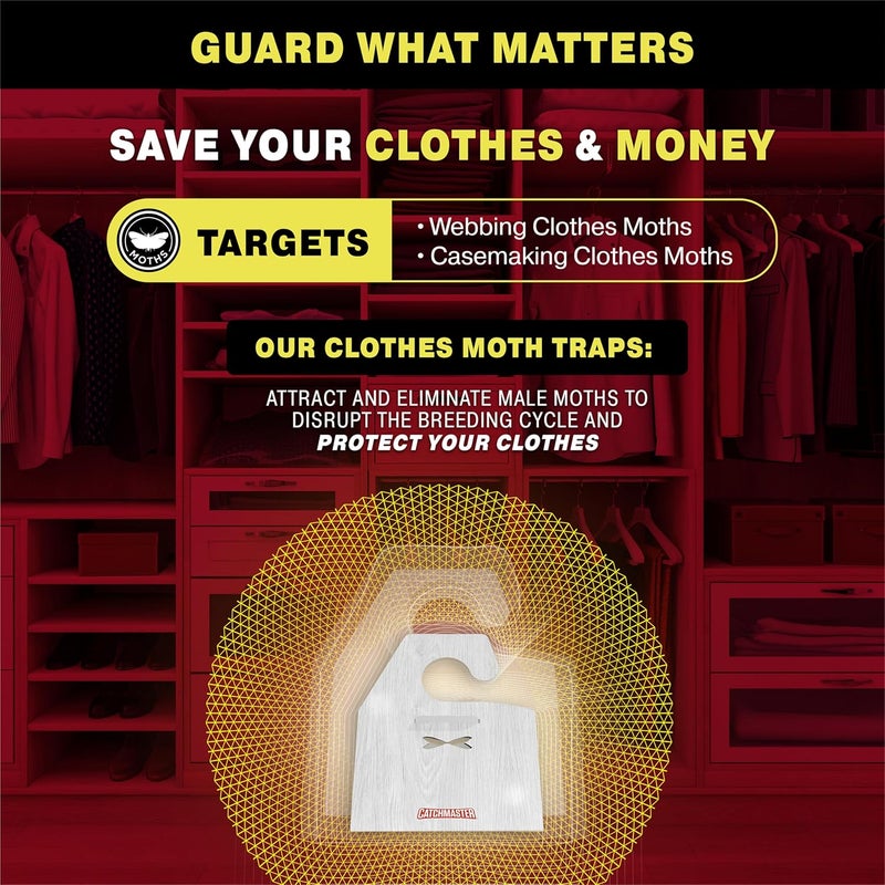 Catchmaster Clothing Moth Traps with Premium Extra Strength Odorless Pheromone Technology – XL Hardwood Design, Extra-Strength Glue – Traps & Targets Casemaking and Webbing Moths - 6-Pack - Image 4